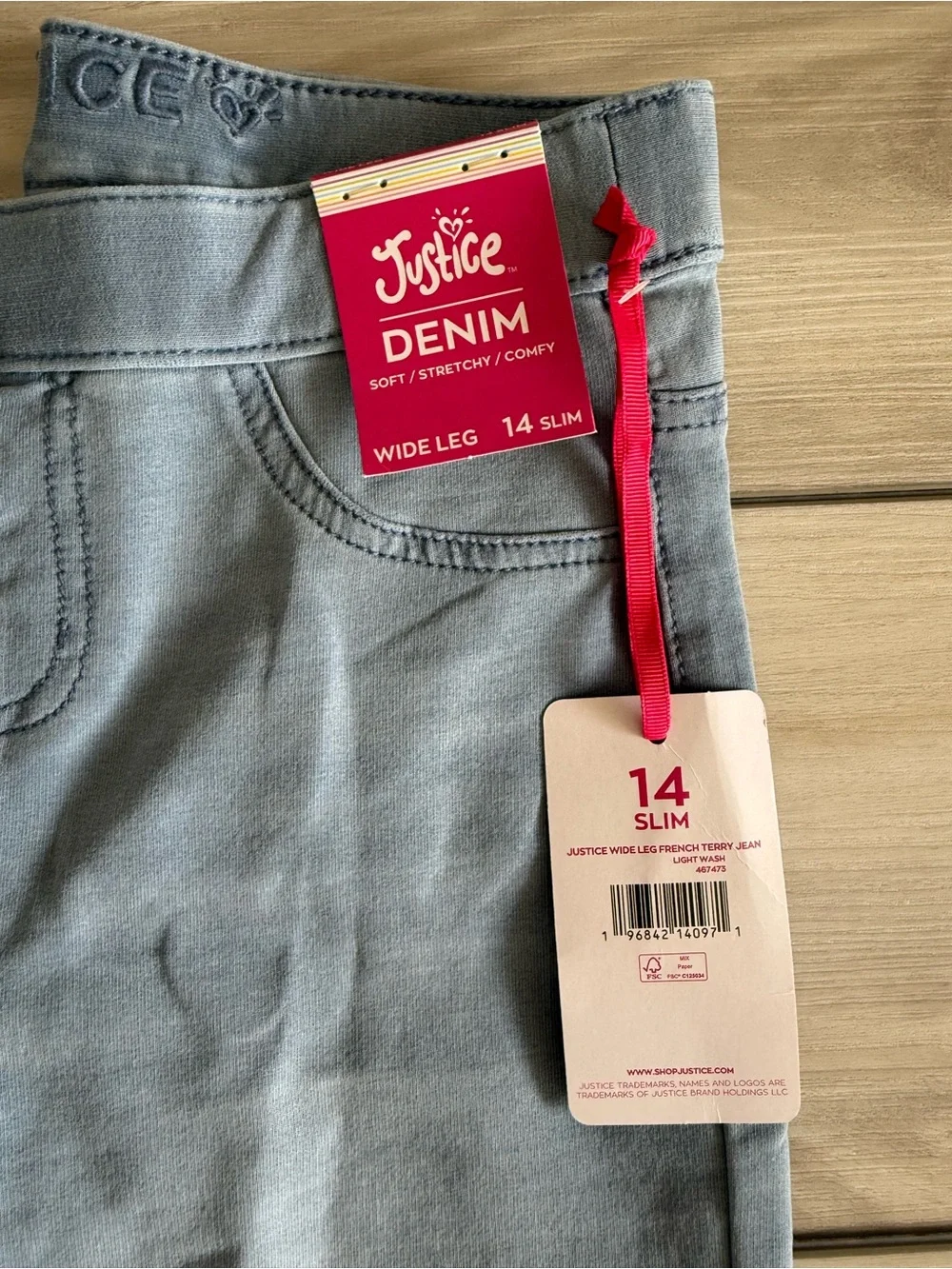 Justice Wide Leg French Terry Jeans Blue Size 14 Slim NWT IN PACKAGE